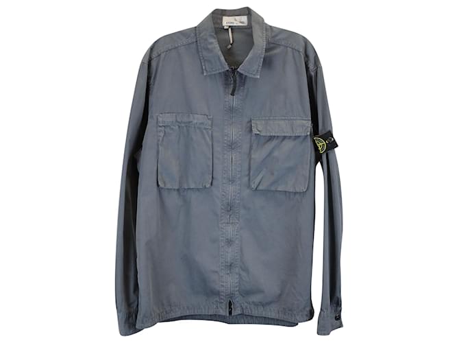 STONE ISLAND 11710 'Old' Treatment Zip Up Overshirt in Blue Cotton  ref.1406736