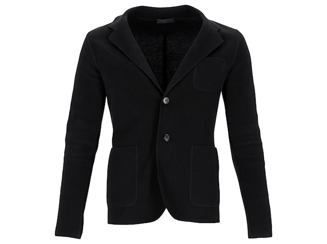 Prada Collared Knitted Cardigan in Black Wool  ref.1406745