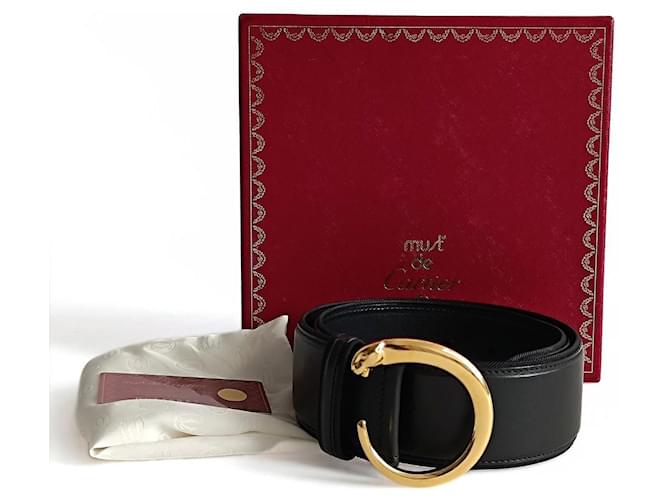 Cinturón de mujer Must de Cartier Panthère en piel negra Negro Cuero  ref.1406772