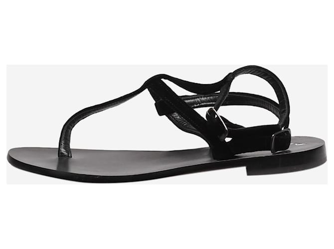 Autre Marque Black velvet T Sandals - size EU 38 Leather  ref.1406999