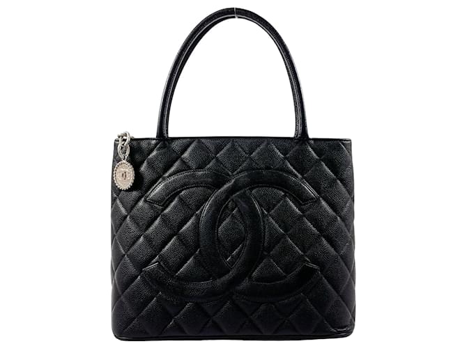 Chanel Medaillon Schwarz Leder  ref.1407286