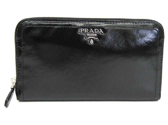 Runder Prada-Reißverschluss Schwarz Lackleder  ref.1407358