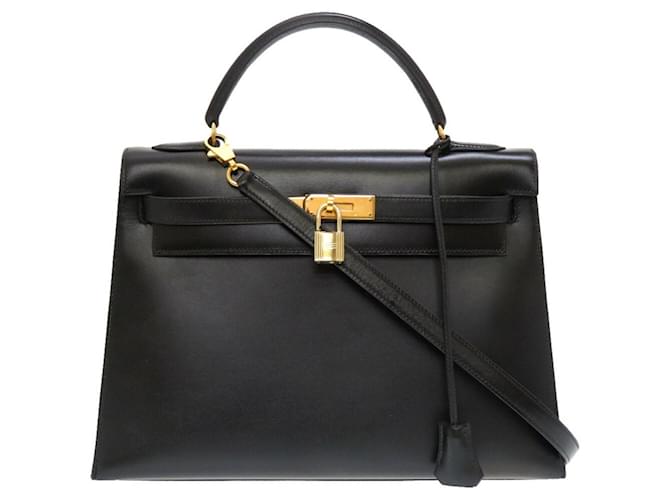 Hermès Kelly 32 Preto Bezerro-como bezerro  ref.1407381