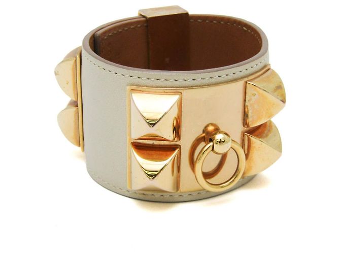 Médor Hermès Collier de chien Blanco Cuero