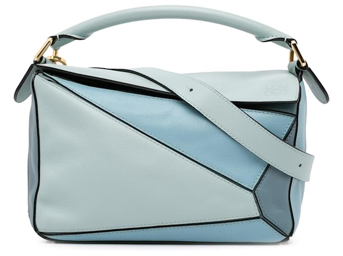 Loewe – Kleine dreifarbige Puzzle-Tasche, Blau Hellblau Leder Kalbähnliches Kalb  ref.1407703