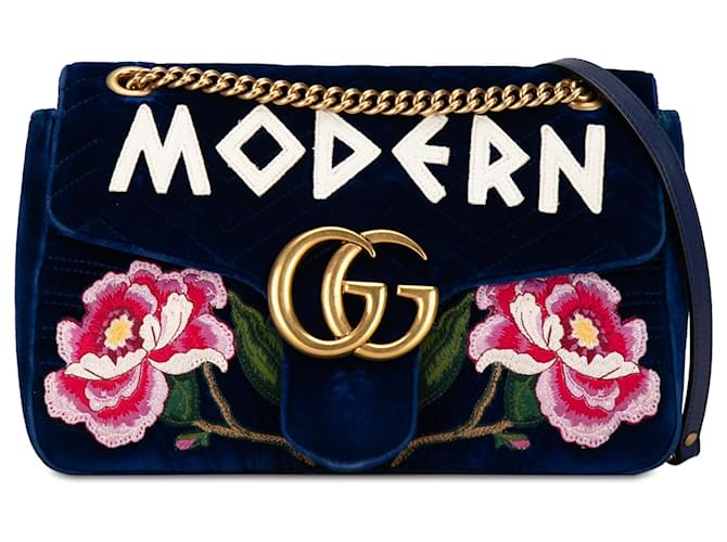 Gucci - Mittelgroße, moderne Umhängetasche aus GG Marmont Matelassé-Samt in Blau Tuch  ref.1407741