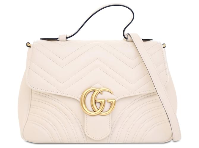 Bolso satchel pequeño con asa superior GG Marmont blanco de Gucci Crudo Cuero Becerro  ref.1407752