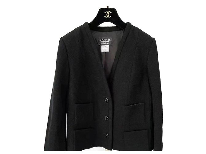 Cambon Chanel wool uniform jacket Black