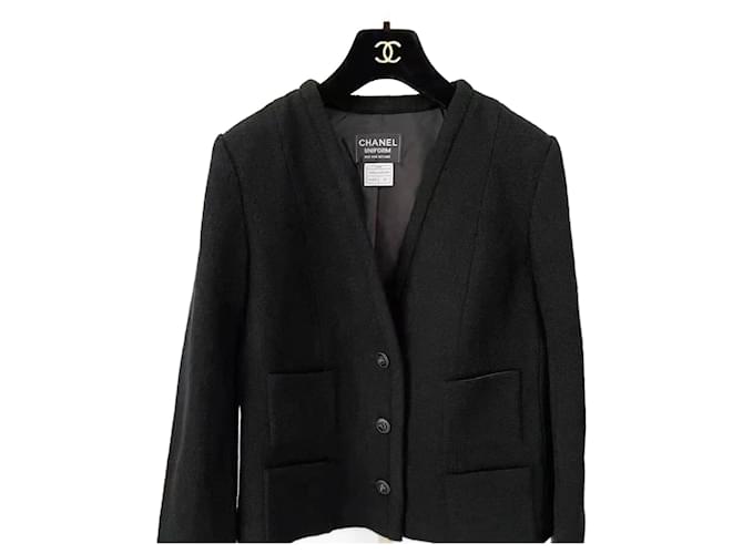 Cambon Chanel wool uniform jacket Black  ref.1407781