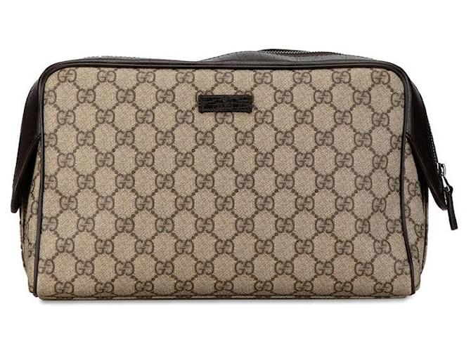 Gucci GG Supreme PVC-Leder-Clutch 108801 in sehr gutem zustand Braun Leinwand  ref.1407807