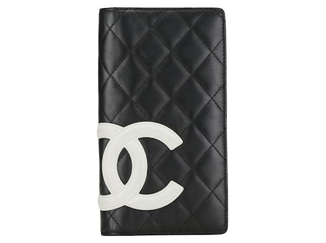 Chanel Matelasse Cambon Line Coco Mark Long Wallet Black White Lambskin in Very Good Condition Leather  ref.1407819