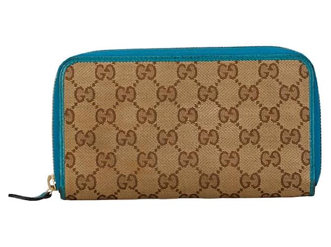 Cartera redonda con cremallera de lona GG de Gucci 363423 en muy buen estado Beige Cuero  ref.1407826