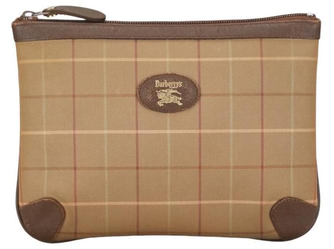 Pochette in tela e pelle Burberry Check Shadow Horse in ottime condizioni Beige  ref.1407844