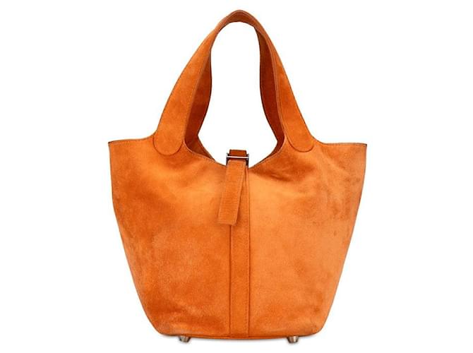 Hermès Bolso Hermes Picotin PM naranja en muy buen estado Cuero  ref.1407845