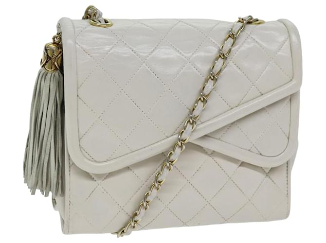 CHANEL Bolsa tiracolo Corrente Pele de Cordeiro Branco CC Auth bs14403  ref.1407964