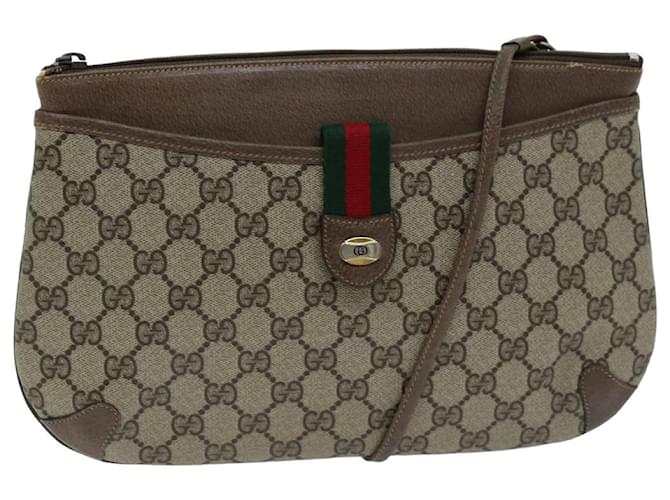 GUCCI GG Supreme Web Sherry Line Shoulder Bag PVC Leather Beige Auth 76697  ref.1407992