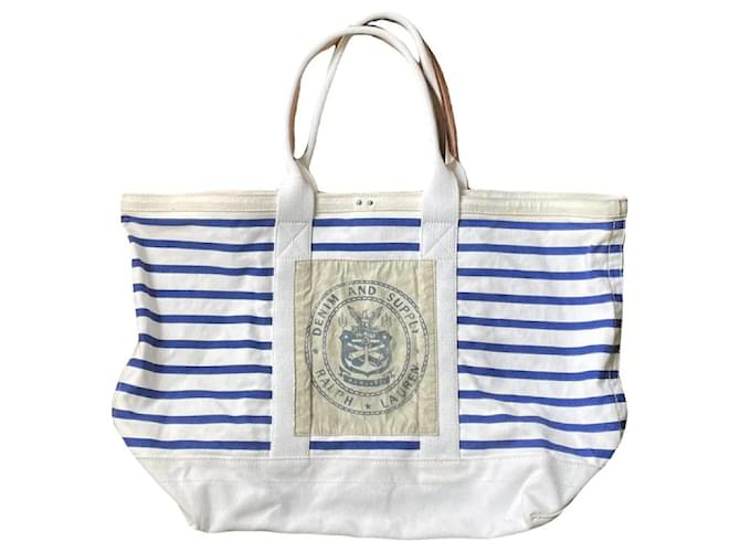 Ralph Lauren Totes Branco Azul Couro Algodão  ref.1408050