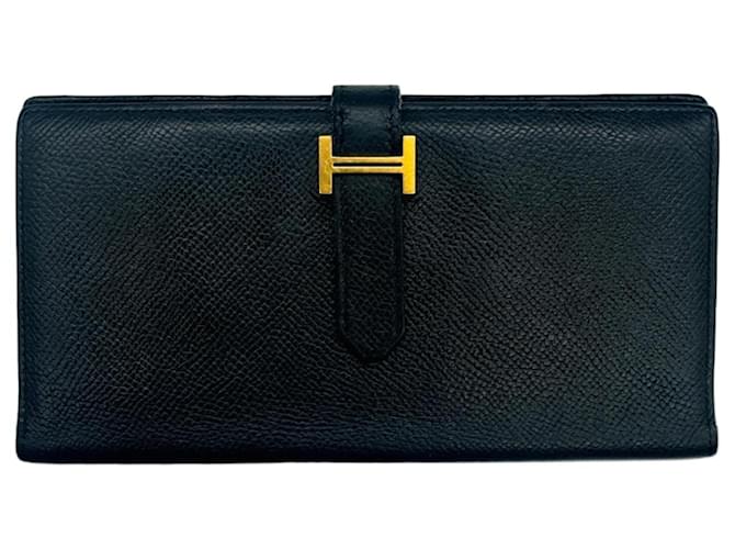 Béarn Hermès Bearn wallet black Leather  ref.1408069