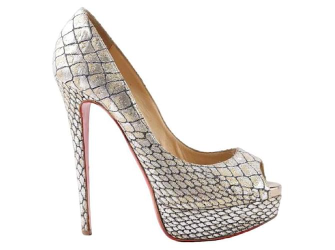 Christian Louboutin Leather Heels Silvery  ref.1408085