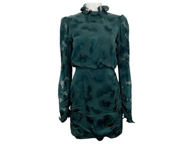 Autre Marque Saloni Dark Forest Green Daybreak Jacquard Rina Dress Viscose  ref.1408135