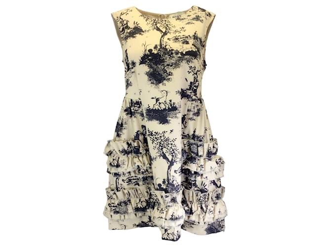 Autre Marque Molly Goddard Beige / Black Sleeveless Printed Cotton Izzy Dress  ref.1408136