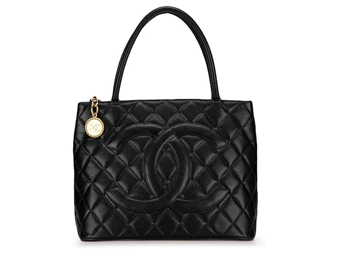 Bolsa Chanel Caviar Medalhão Preta Preto Couro  ref.1408159