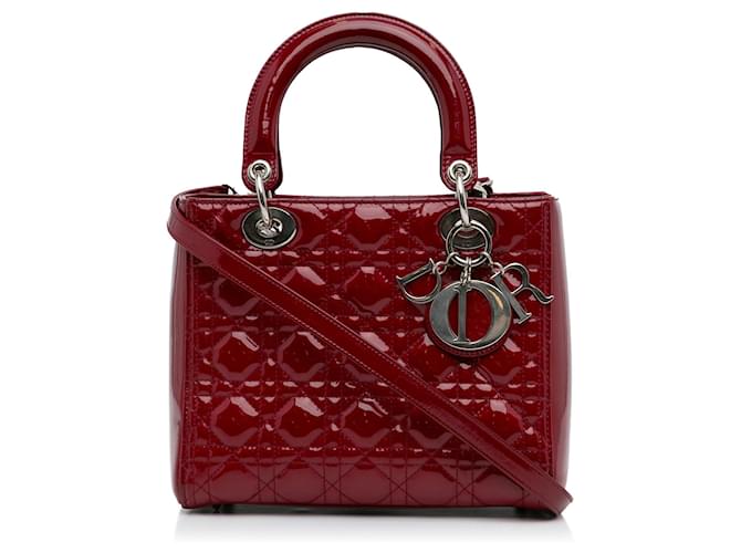 Bolsa Red Dior Medium Cannage Patent Lady Dior Vermelho Couro  ref.1408171