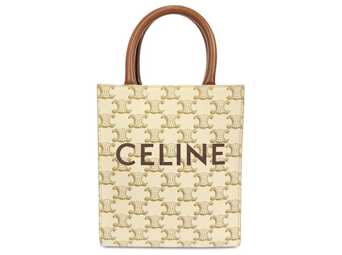 Céline Bolsa Vertical Cabas Creme Celine Mini Triomphe Cru Couro  ref.1408177