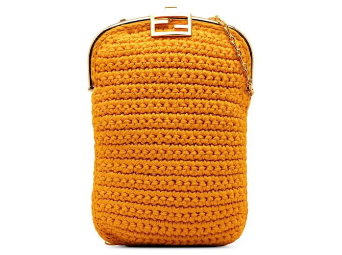 Orange Fendi Crochet Baguette Phone Bag Cloth  ref.1408212