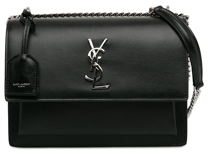 Sunset Crossbody preto Saint Laurent com monograma médio pôr do sol Couro  ref.1408228