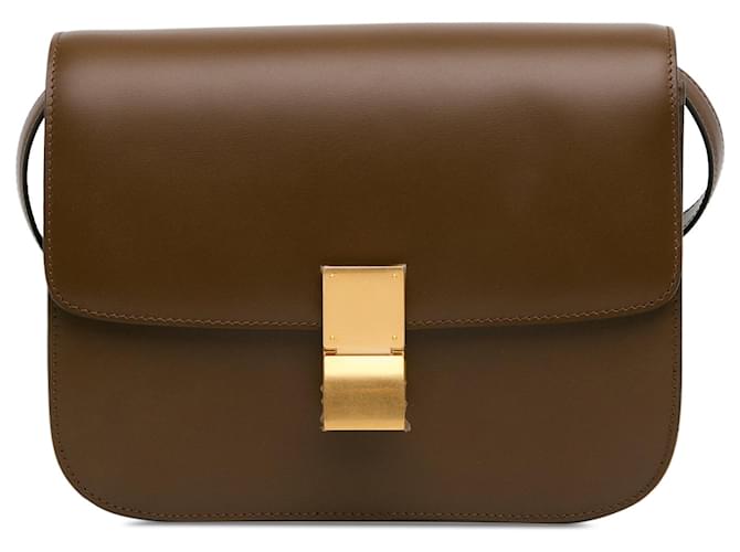 Classic Box Céline Bolsa Crossbody Celine Média Clássica Marrom Couro  ref.1408243