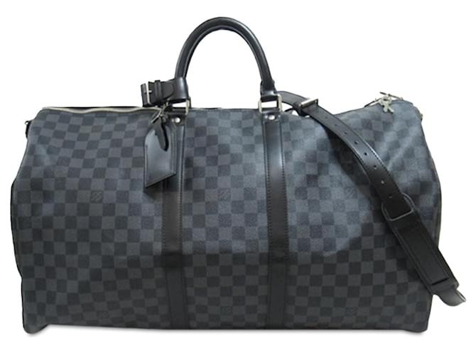 Bandouliere gris Louis Vuitton Damier Graphite Keepall 55 Bolsa de viaje Cuero  ref.1408260