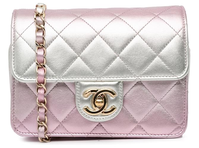 Rosa Chanel Mini metálica como uma bolsa com aba de carteira Couro  ref.1408265