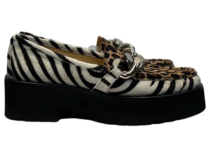 Autre Marque Schwarz & Mehrfarbig Diane B . Plateau-Loafer aus Ponyhaar mit Animalprint Größe  37 Kalbähnliches Kalb  ref.1408267