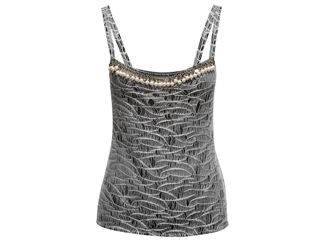 Silver & Black Chanel Fall/Winter 2005 Embellished Sleeveless Top Size FR 40 Silvery Synthetic  ref.1408271