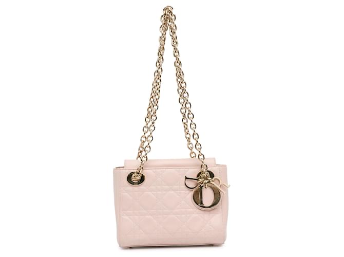 Bolsa de corrente forrada Lady Dior rosa em pele de cordeiro Cannage Lady Dior Couro  ref.1408276