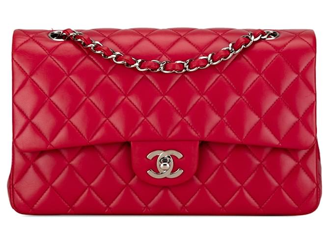 Rote Chanel – Klassische mittelgroße Umhängetasche mit Klappe und Lammlederfutter  ref.1408278