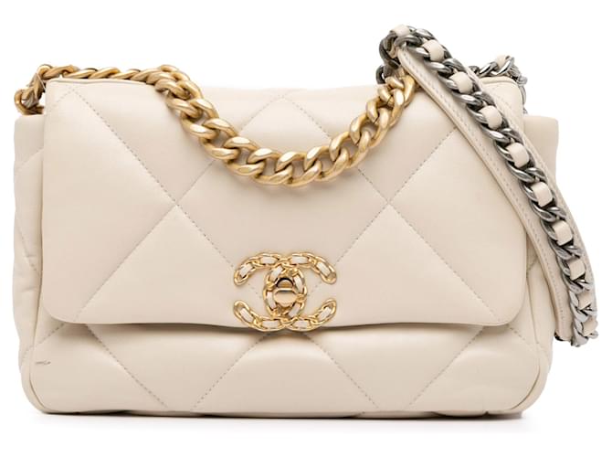 Cream Chanel Medium Lambskin 19 Flap Satchel Leather  ref.1408295