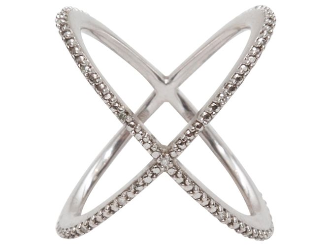 Autre Marque Eva Fehren Pave Diamond X Ring Size 6 Silber