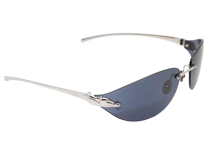 Silver-Tone Cartier Panthere Rimless Sunglasses Silvery  ref.1408304