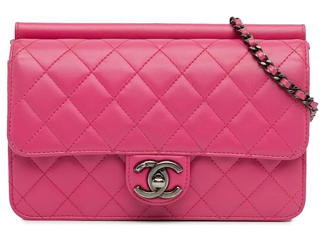 Wallet On Chain Pink Chanel Medium Quilted Lambskin Crossing Times Flap Crossbody Bag Leather  ref.1408332