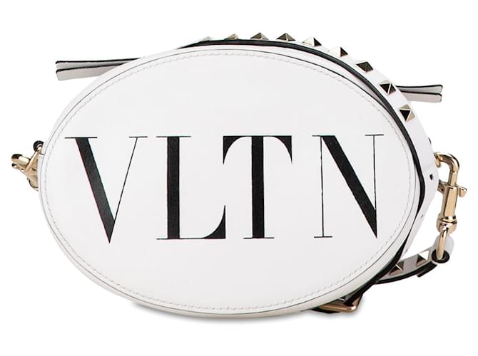 White Valentino calf leather VLTN Oval Rockstud Crossbody  ref.1408347