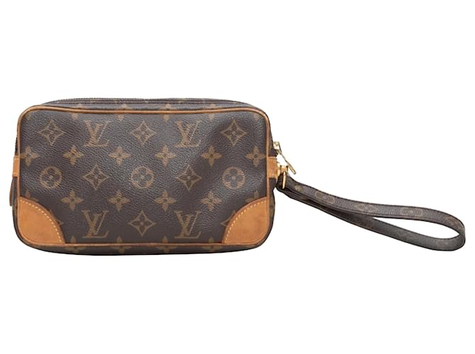 Vintage Brown Louis Vuitton 90s Monogram Marley Dragonne PM Wristlet Cloth  ref.1408377