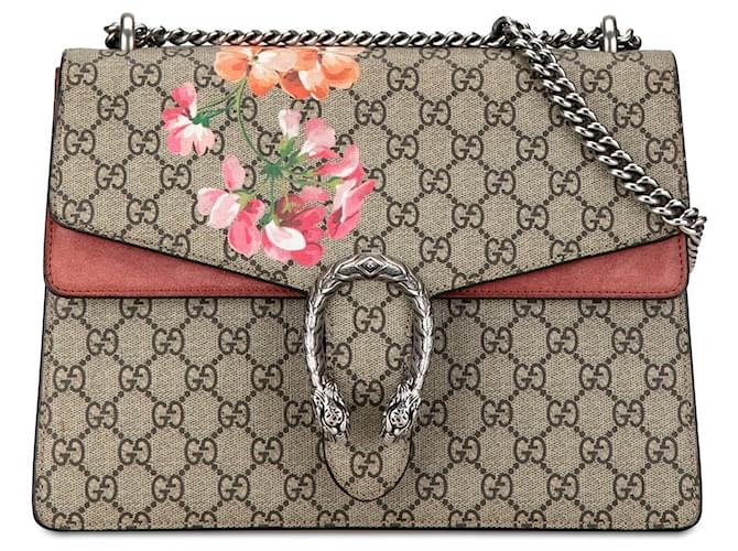 Bolsa de Ombro Marrom Gucci Média GG Supreme Blooms Dionysus Couro  ref.1408424