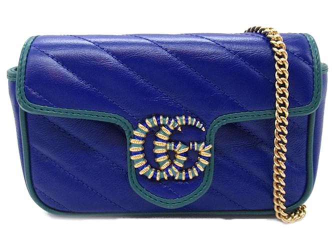 Blaue Gucci Super Mini GG Marmont Torchon Umhängetasche Leder  ref.1408428