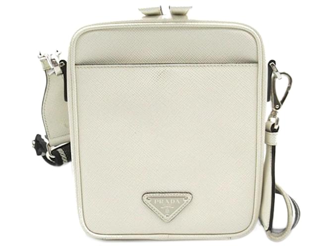 Crossbody Prada Saffiano Branco Couro  ref.1408441