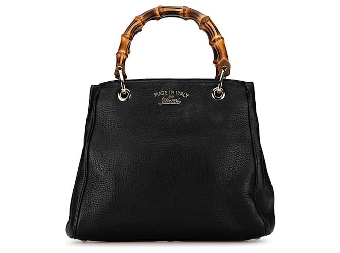 Bolsa de compras pequena de bambu Gucci preta Preto Couro  ref.1408447