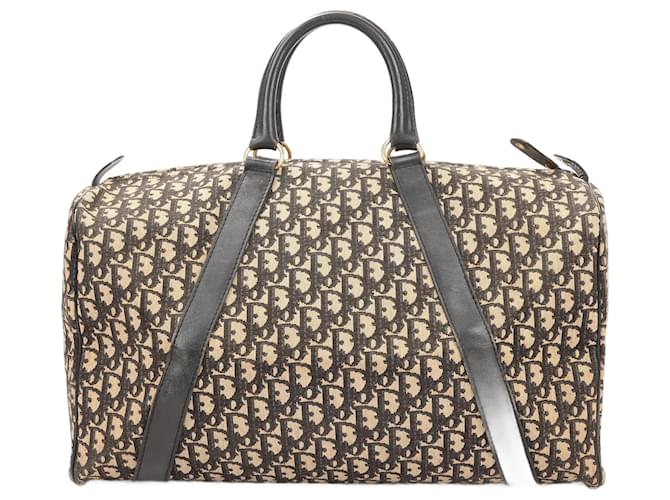 Borsa da viaggio Boston obliqua marrone Christian Dior Trotter grande in tela e pelle  ref.1408502