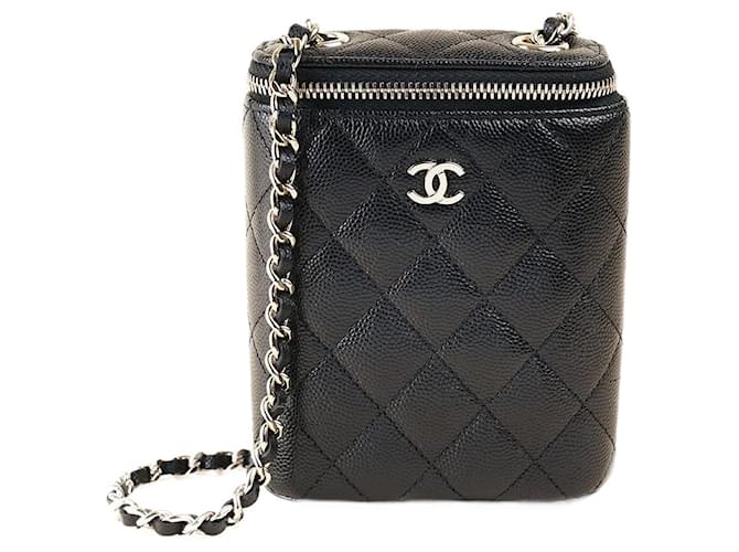 Chanel Bolso Vanity con cadena Negro Cuero  ref.1408515