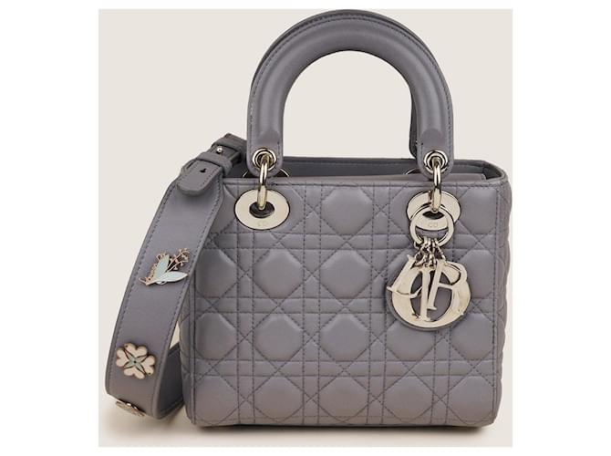 Small Lady Dior Handbag Grey Leather  ref.1408537